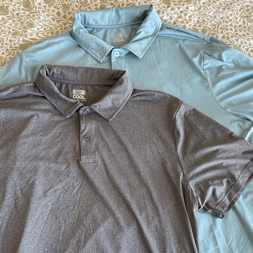 32 Degrees Men's Polo Shirts - Light Blue and Charcoal